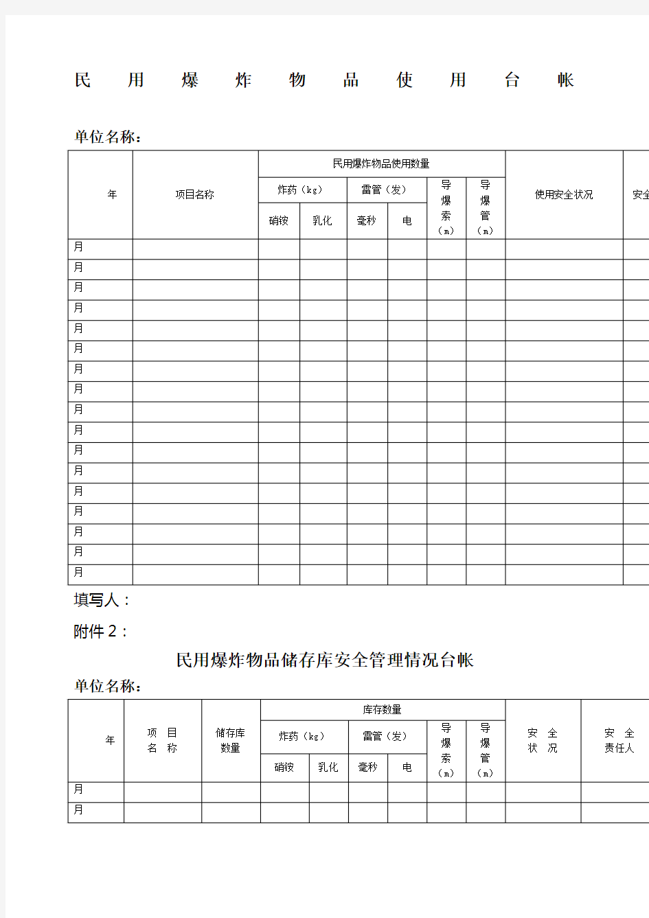 民用爆炸物品使用台帐