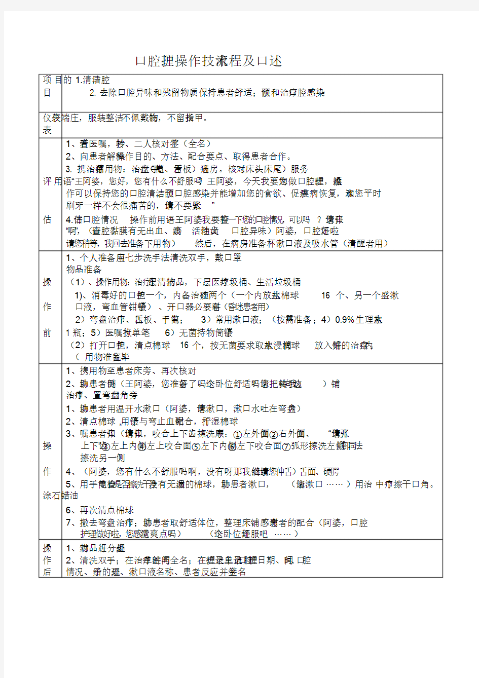 口腔护理操作流程及口述.doc