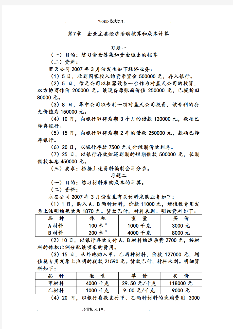 第7章制造业企业主要经济业务的核算习题和参考解答解析