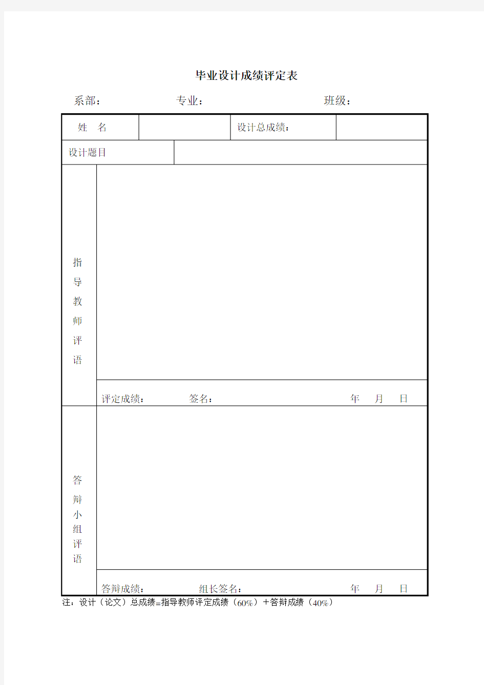 毕业设计成绩评定表