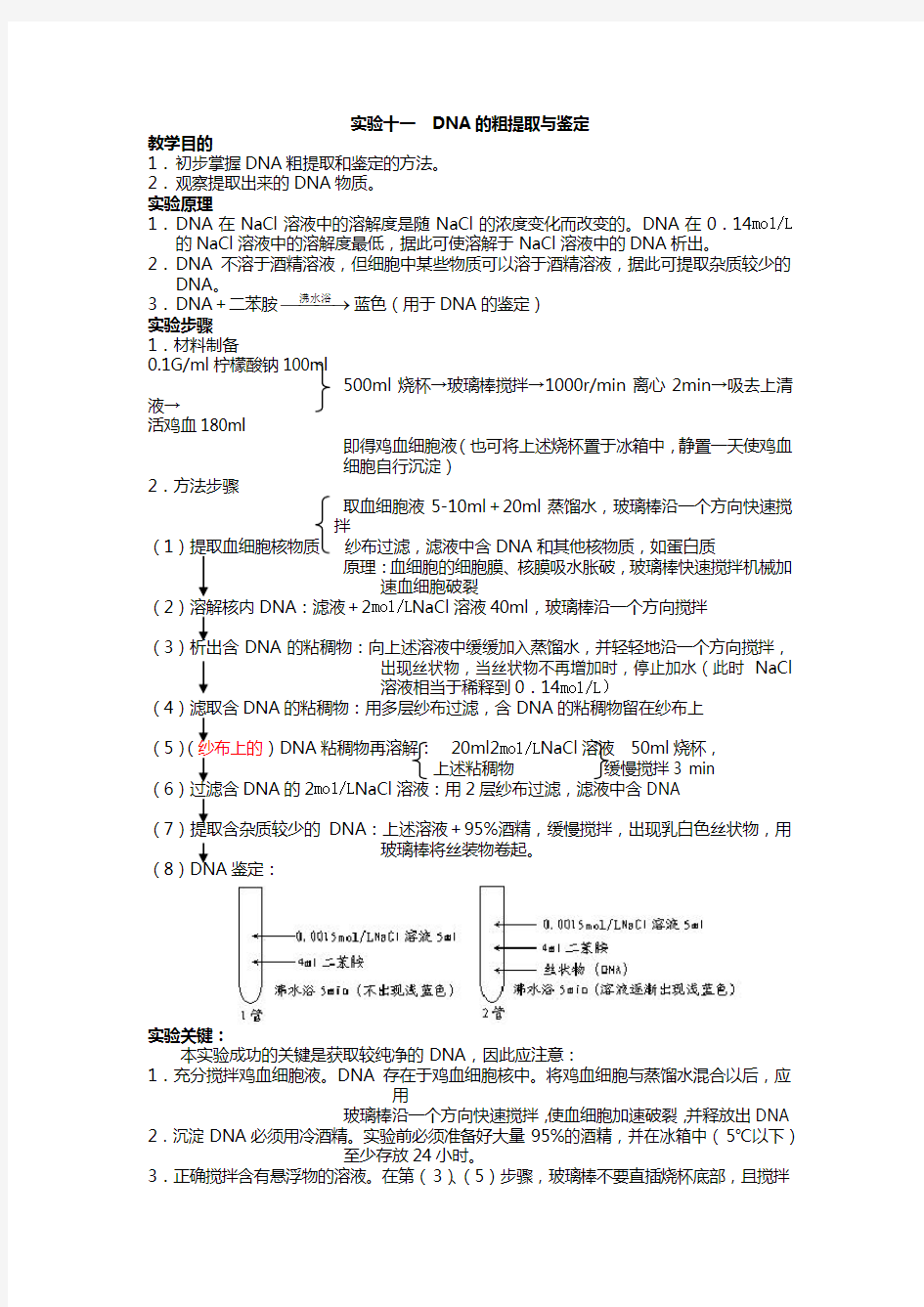 高中生物必修二实验十一  DNA的粗提取与鉴定