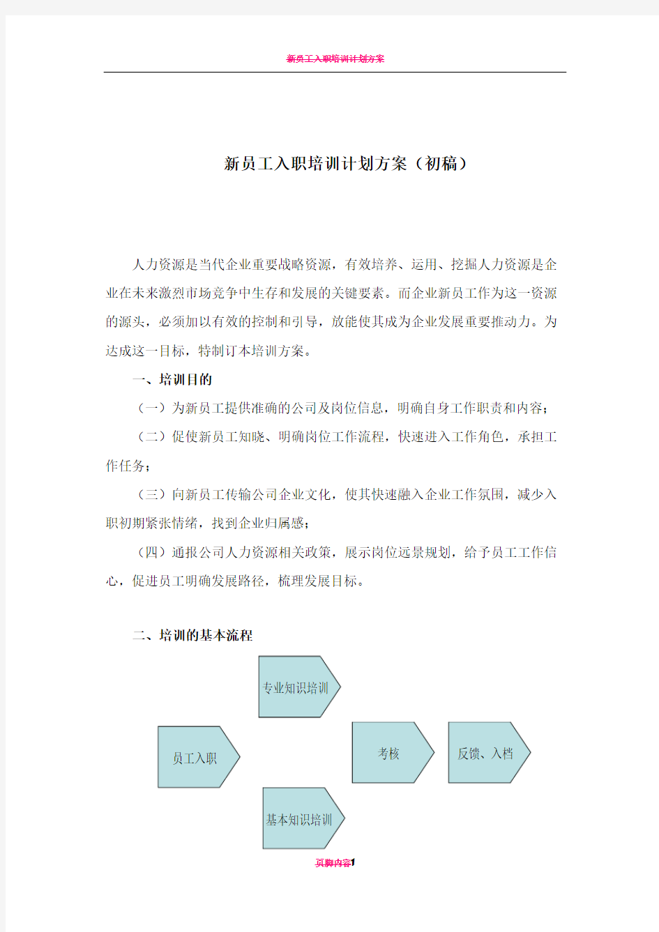 新员工入职培训计划(方案模板)