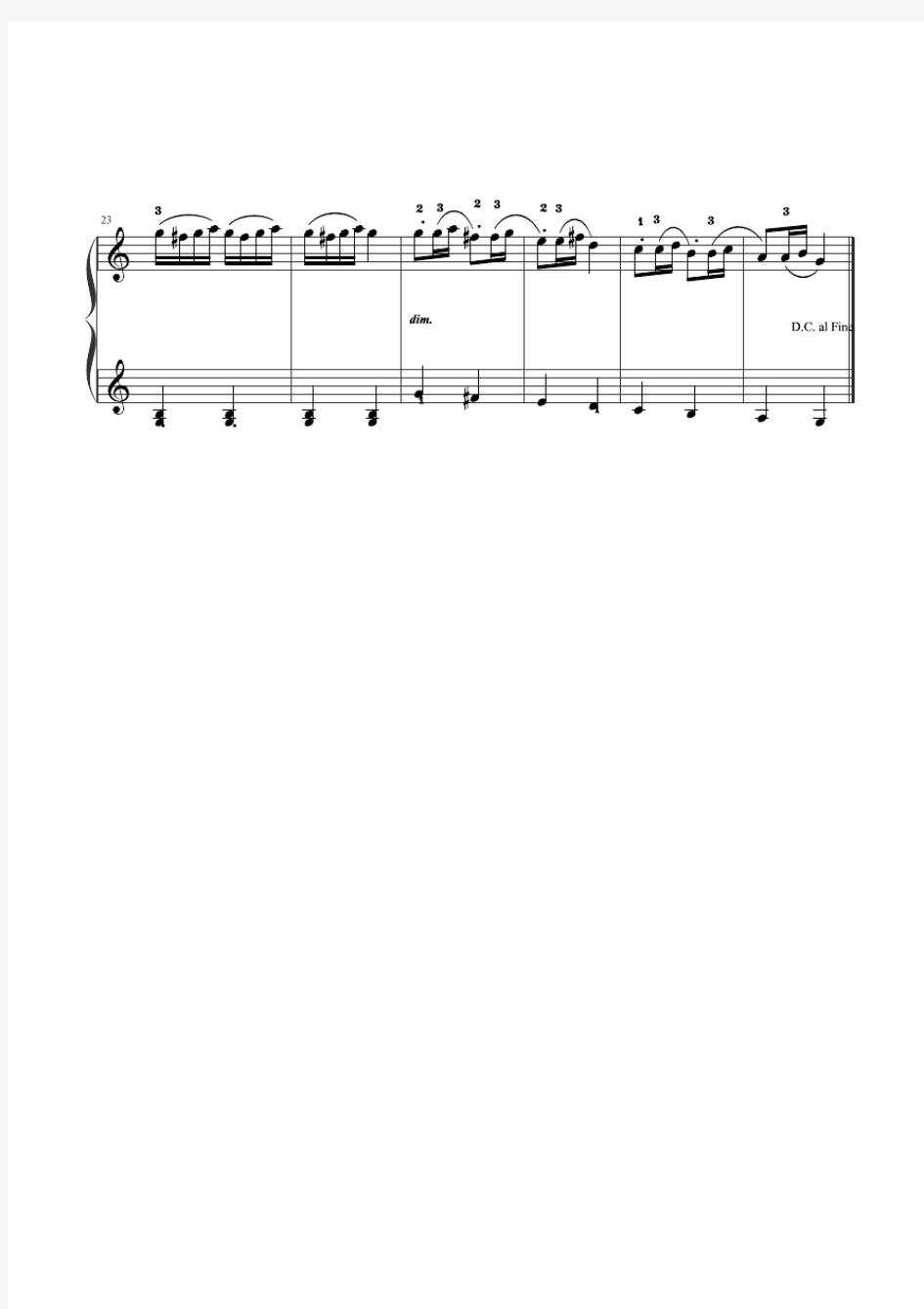 风笛舞曲 莫扎特 五线谱 钢琴谱 带指法