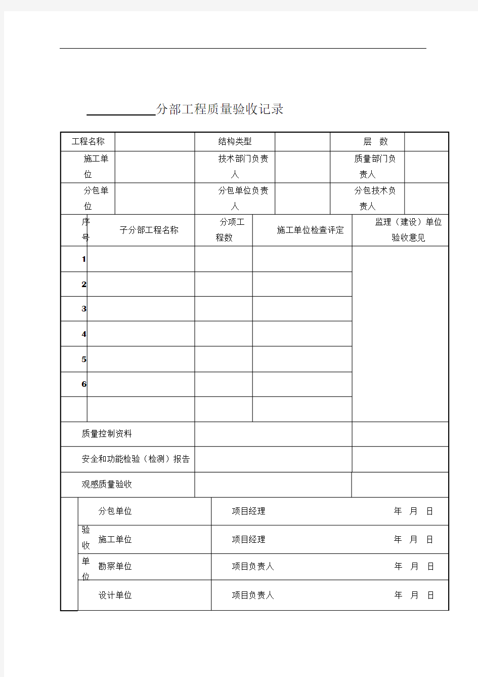 分部分项工程验收记录