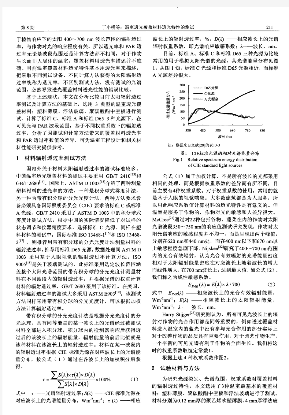 温室透光覆盖材料透光特性的测试