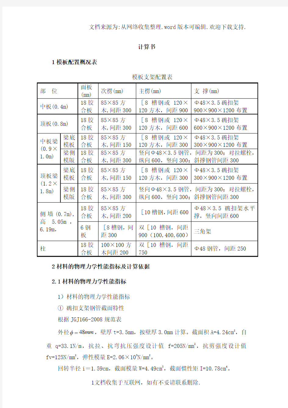 地铁车站主体结构模板、支架计算书.doc