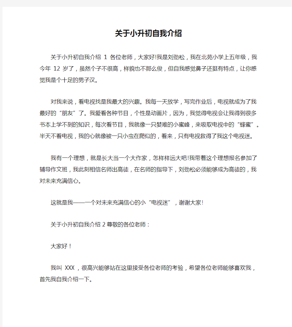 关于小升初自我介绍