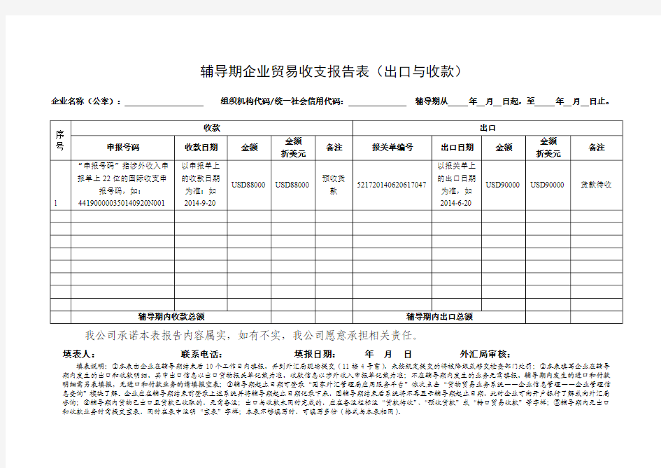 辅导期企业贸易收支报告表(出口与收款)