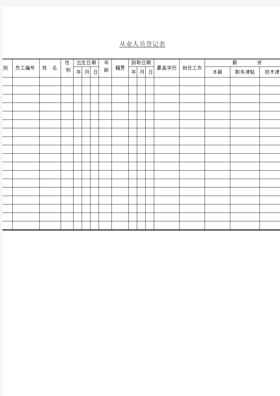 人事登记表范例