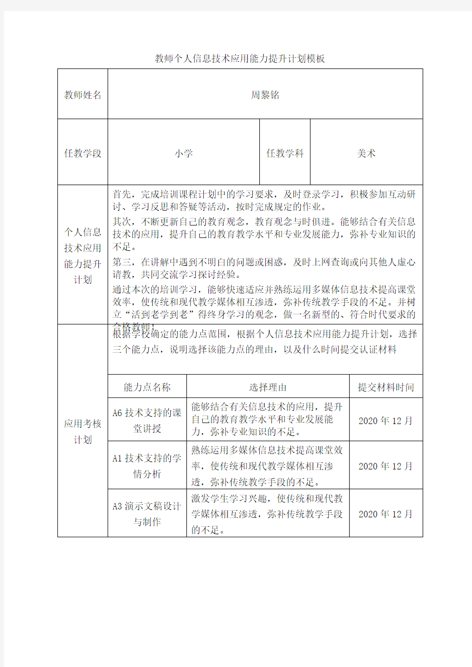 国培教师个人信息技术应用能力提升计划