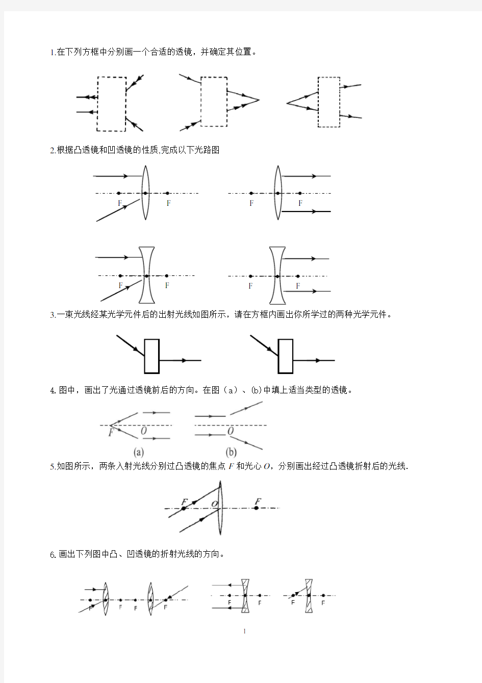 初中物理：凸透镜作图题