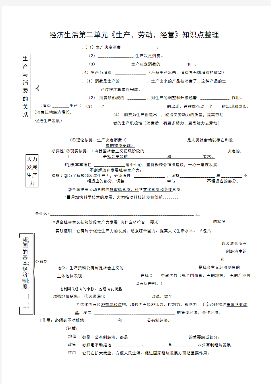 2018《经济生活》第二单元知识结构(填空)