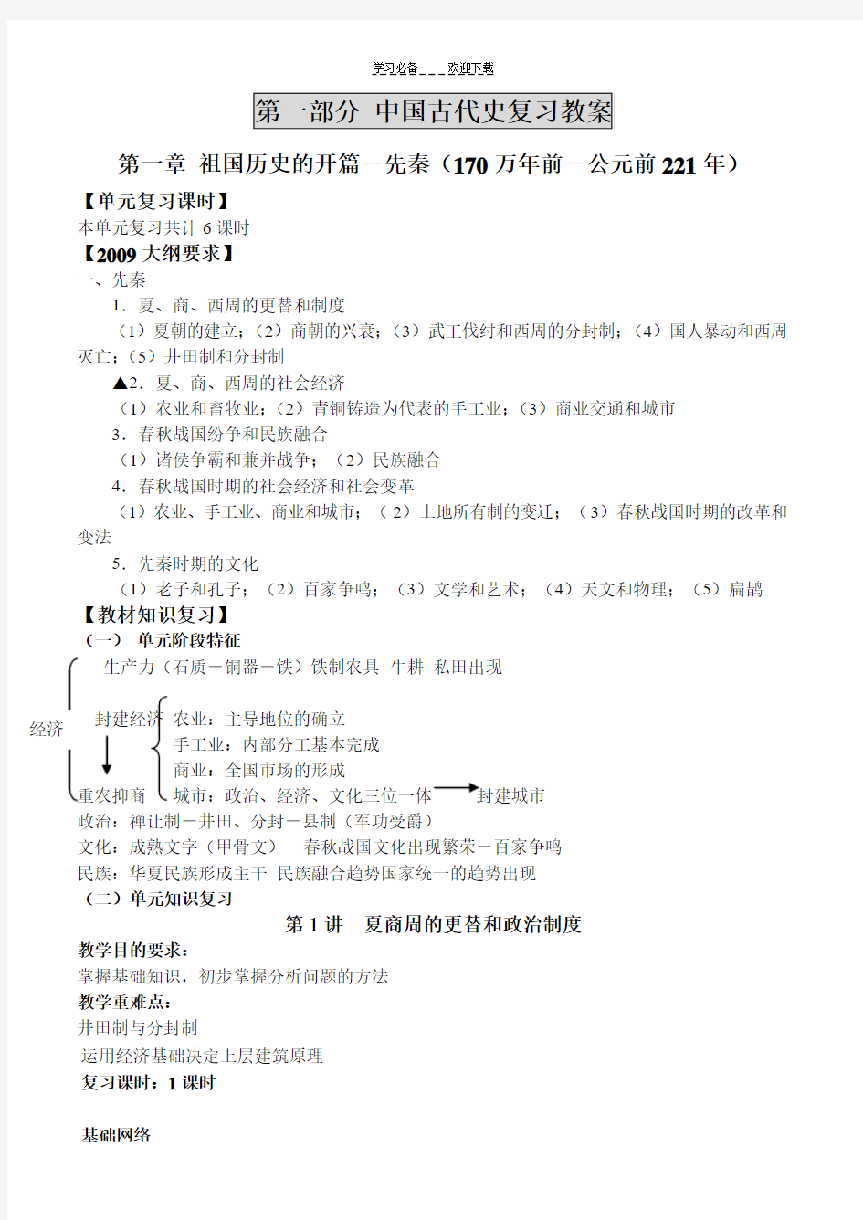 中国古代史复习教案第一章