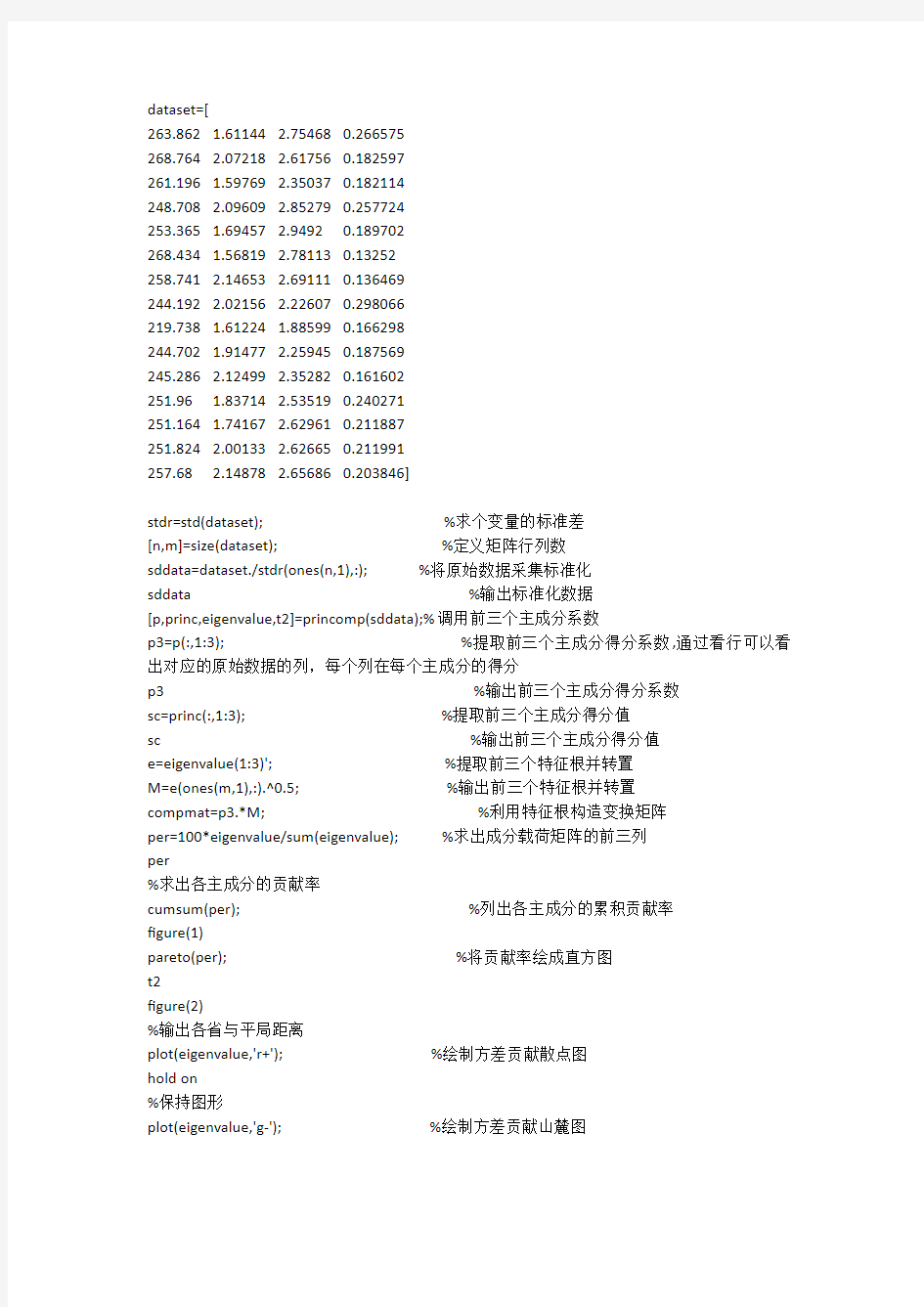 主成分分析matlab源程序代码