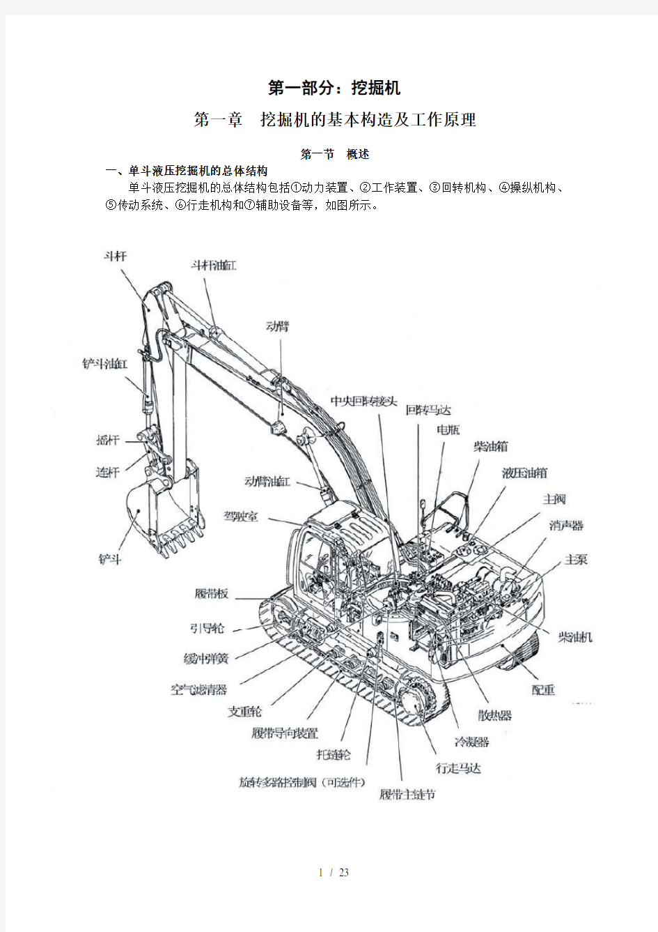 挖掘机基本构造及工作原理