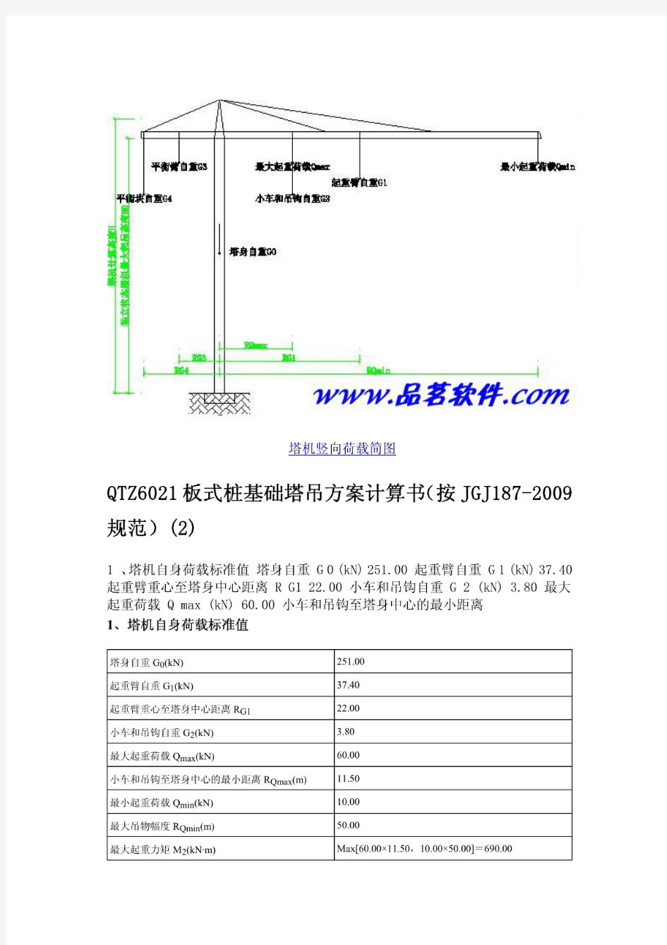 QTZ6021板式桩基础塔吊方案计算书