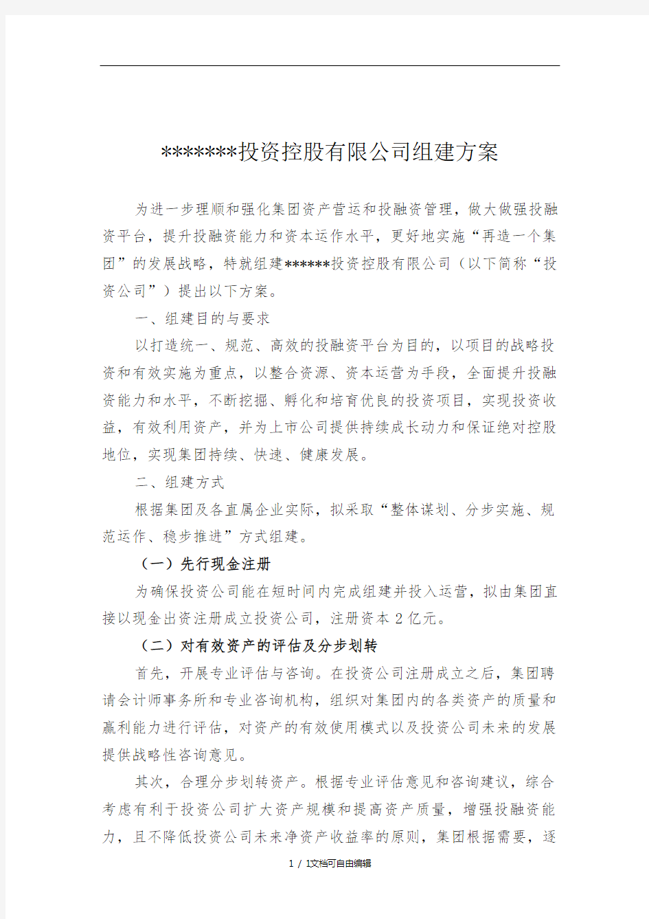 投资公司组建方案