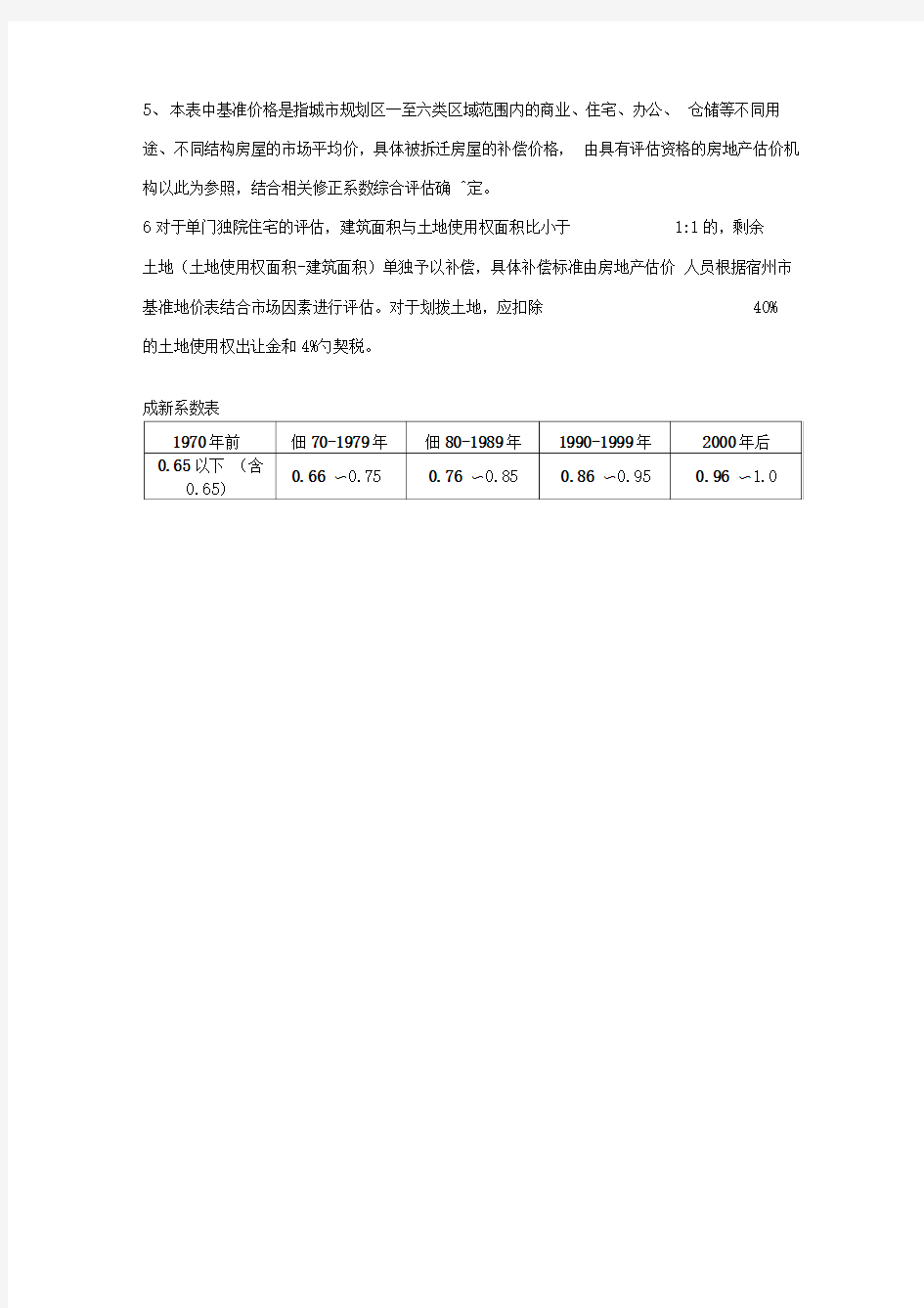 拆迁房屋货币补偿基准价格表解析