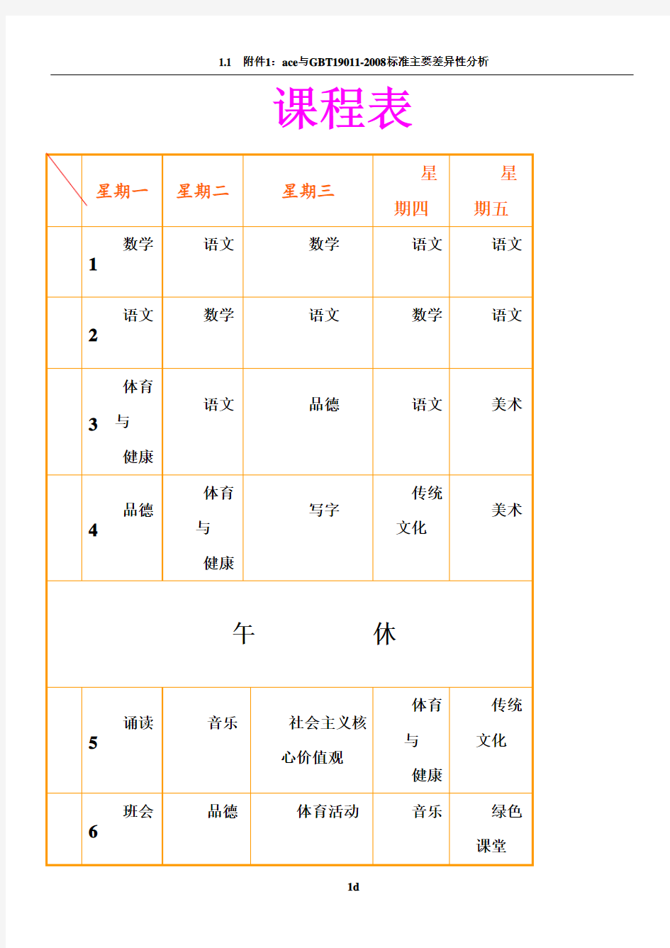 课程表模板(打印版)