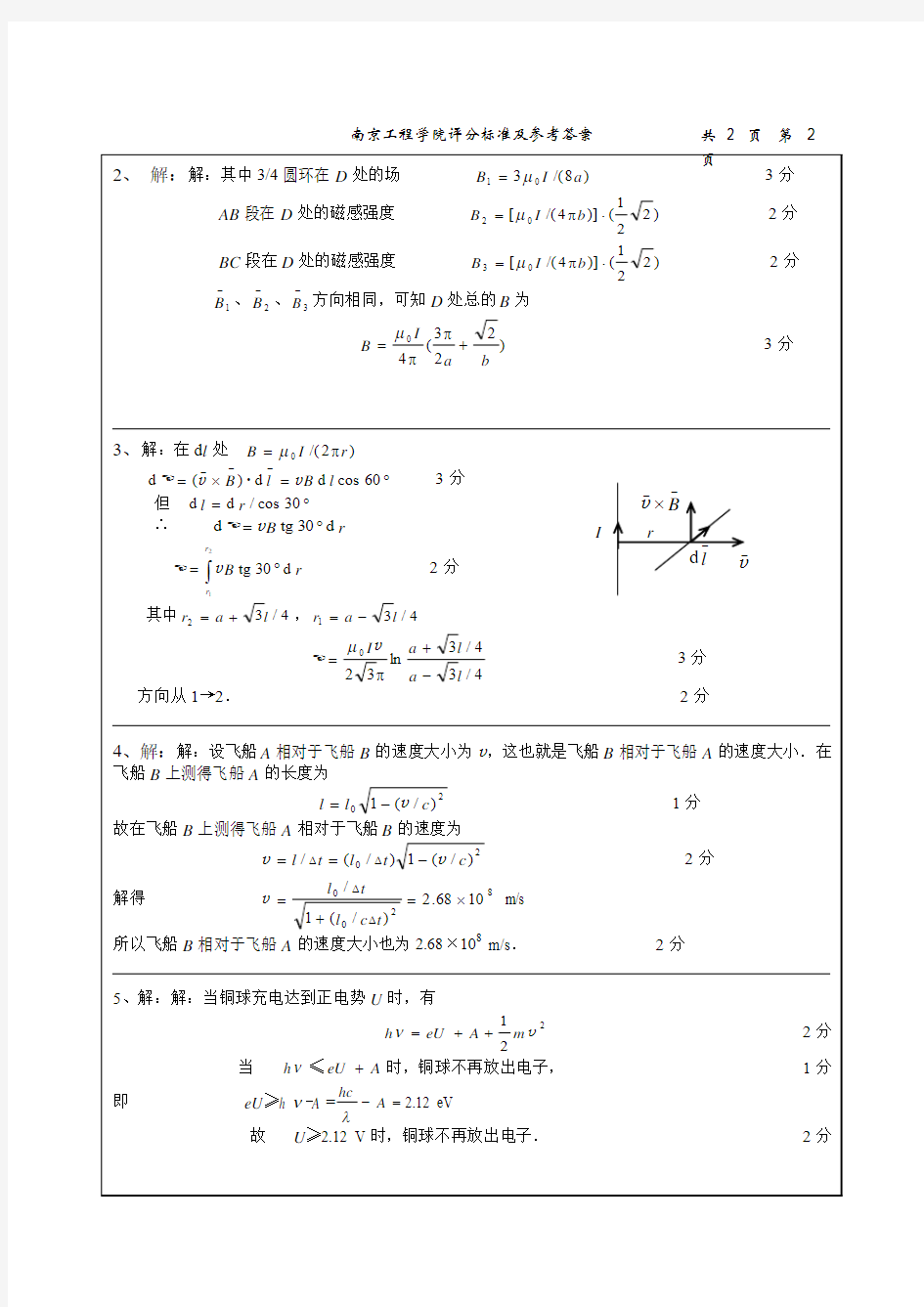 南京工程学院09-10大学物理(A卷)(答案)