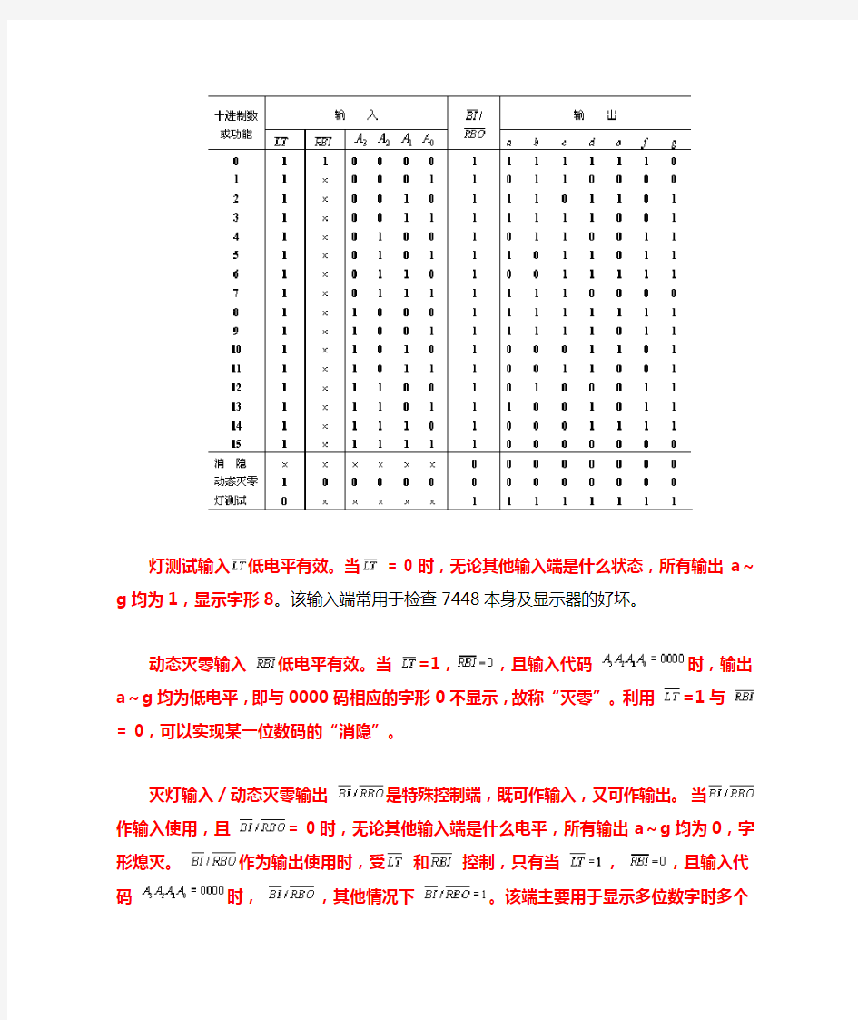 七段显示译码器7448功能