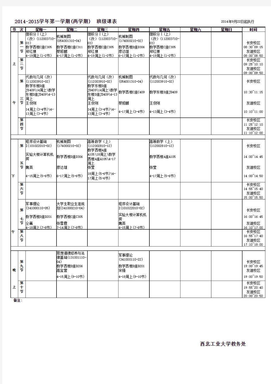 西北工业大学教育实验学院大一课程