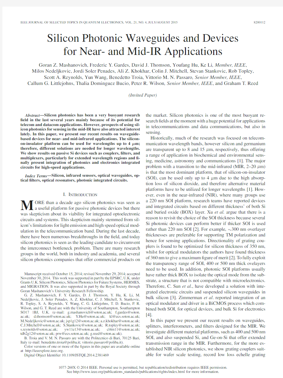 Silicon Photonic Waveguides and Devices for Near- and Mid-IR Applications