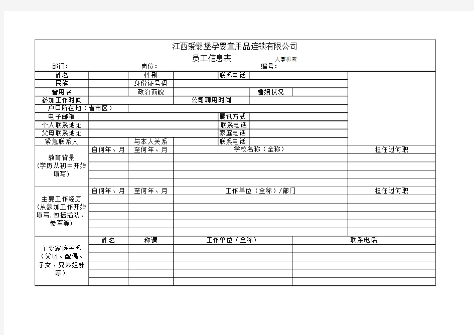 企业员工信息表