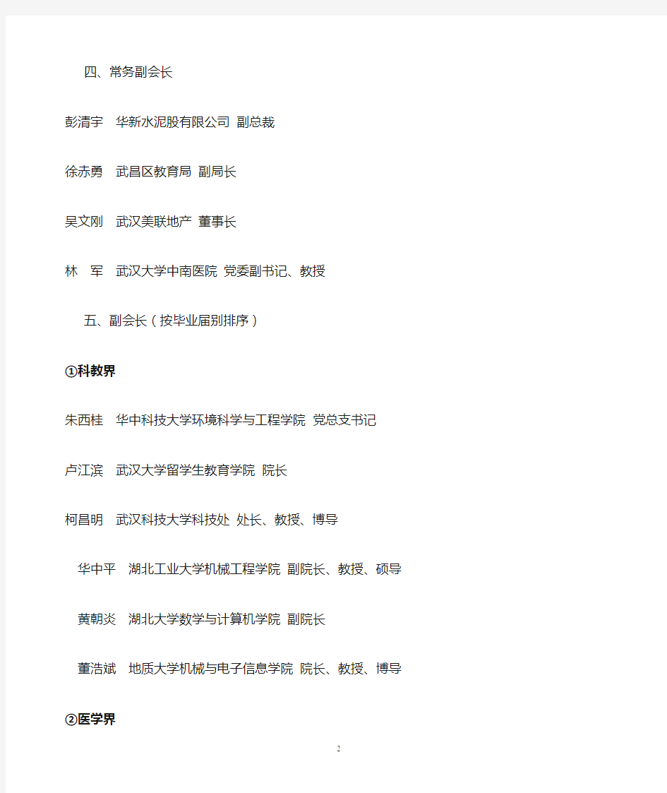 武汉校友会组织机构名单(最新)