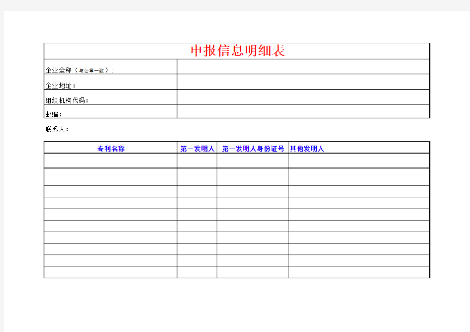 客户及专利发明人信息填表