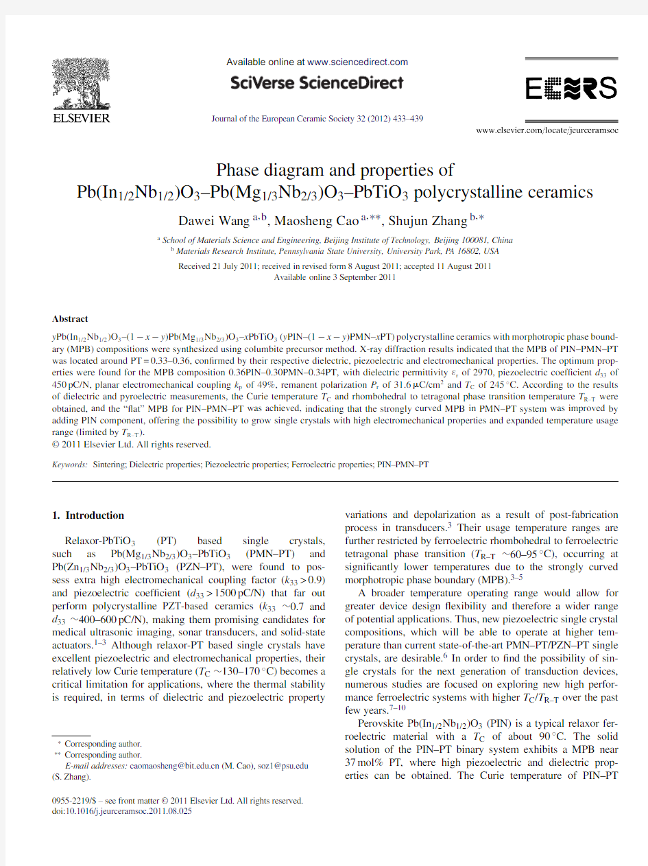 Phase diagram and properties of Pb(In12Nb12)O3