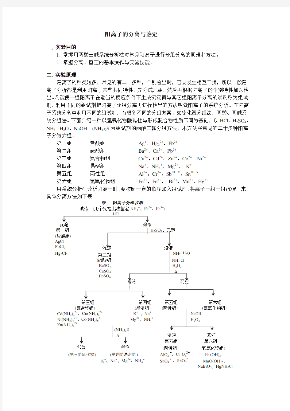 阳离子的分离与鉴定