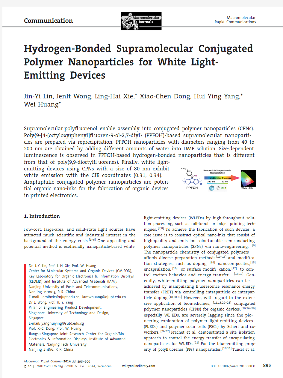 Hydrogen-Bonded Supramolecular Conjugated Polymer Nanoparticles for White Light-Emitting Devices