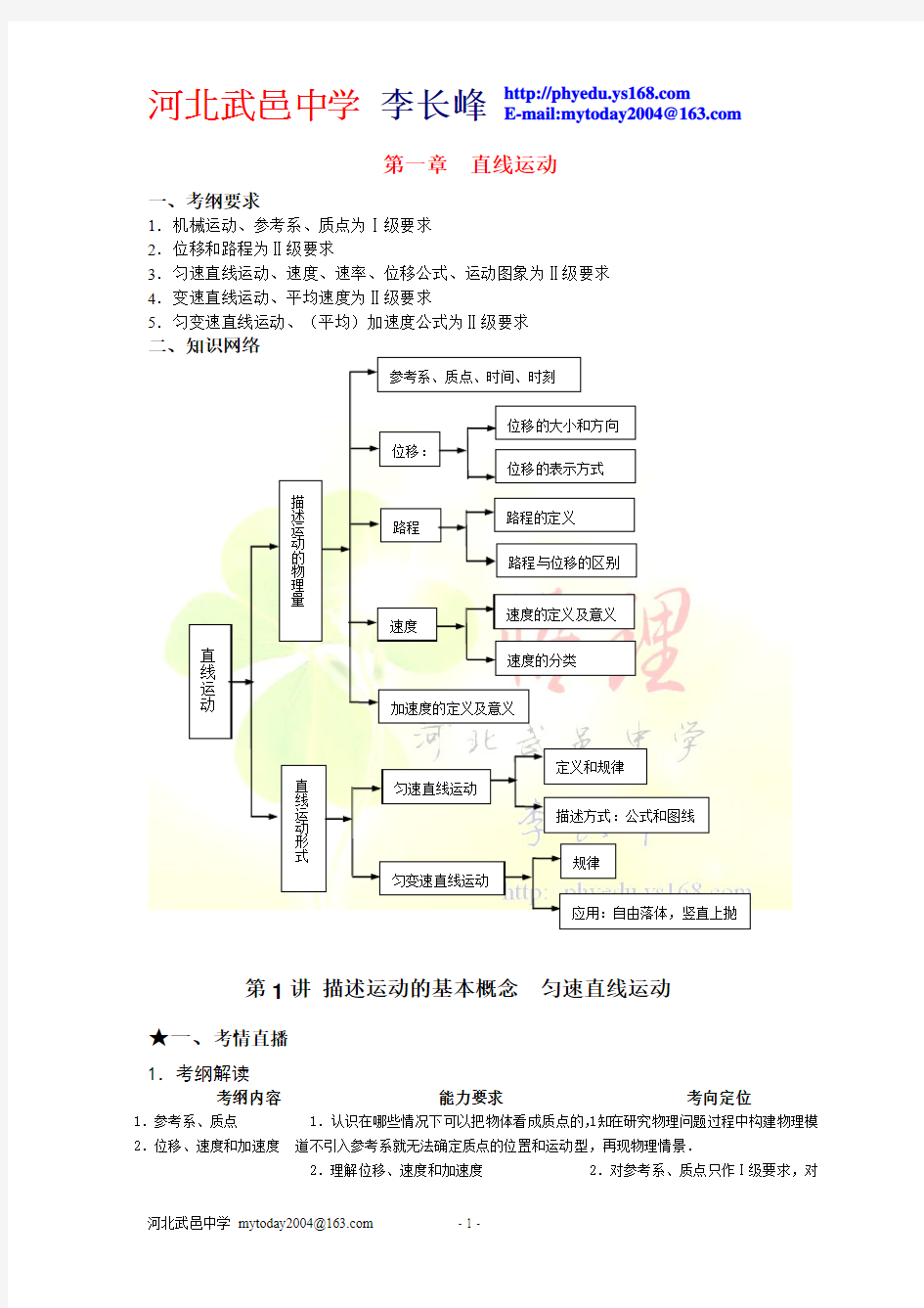 (课标人教版)2010年《高考风向标》物理 第1章 直线运动 第1讲 描述运动的基本概念  匀速直线运动