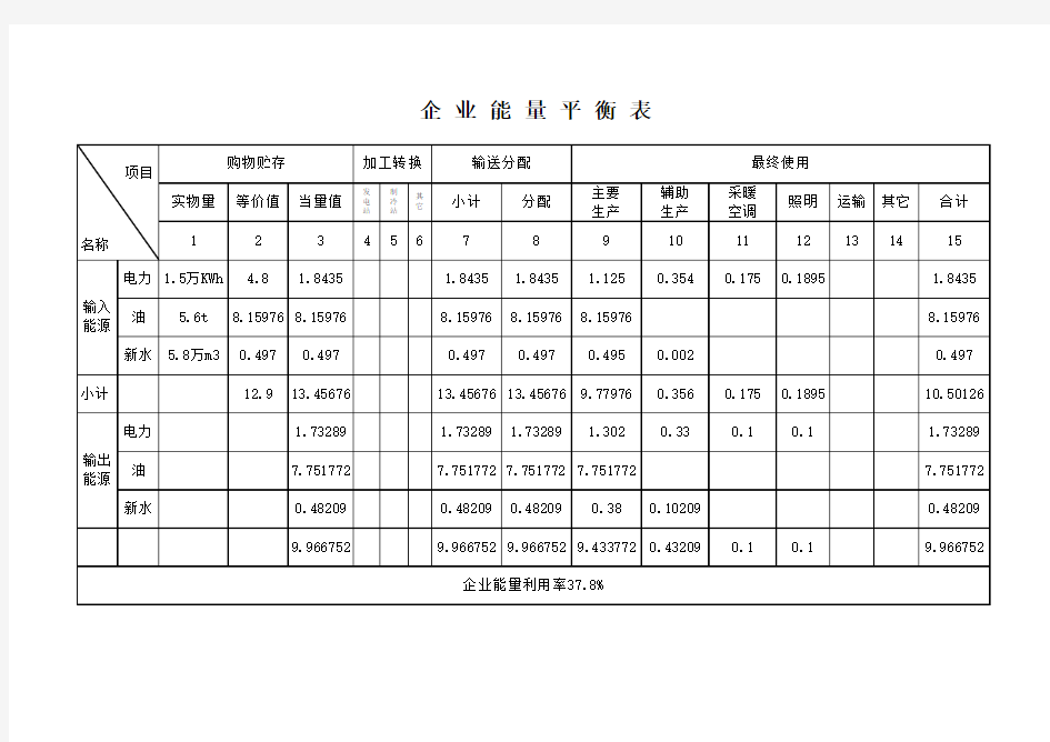 企业能量平衡表