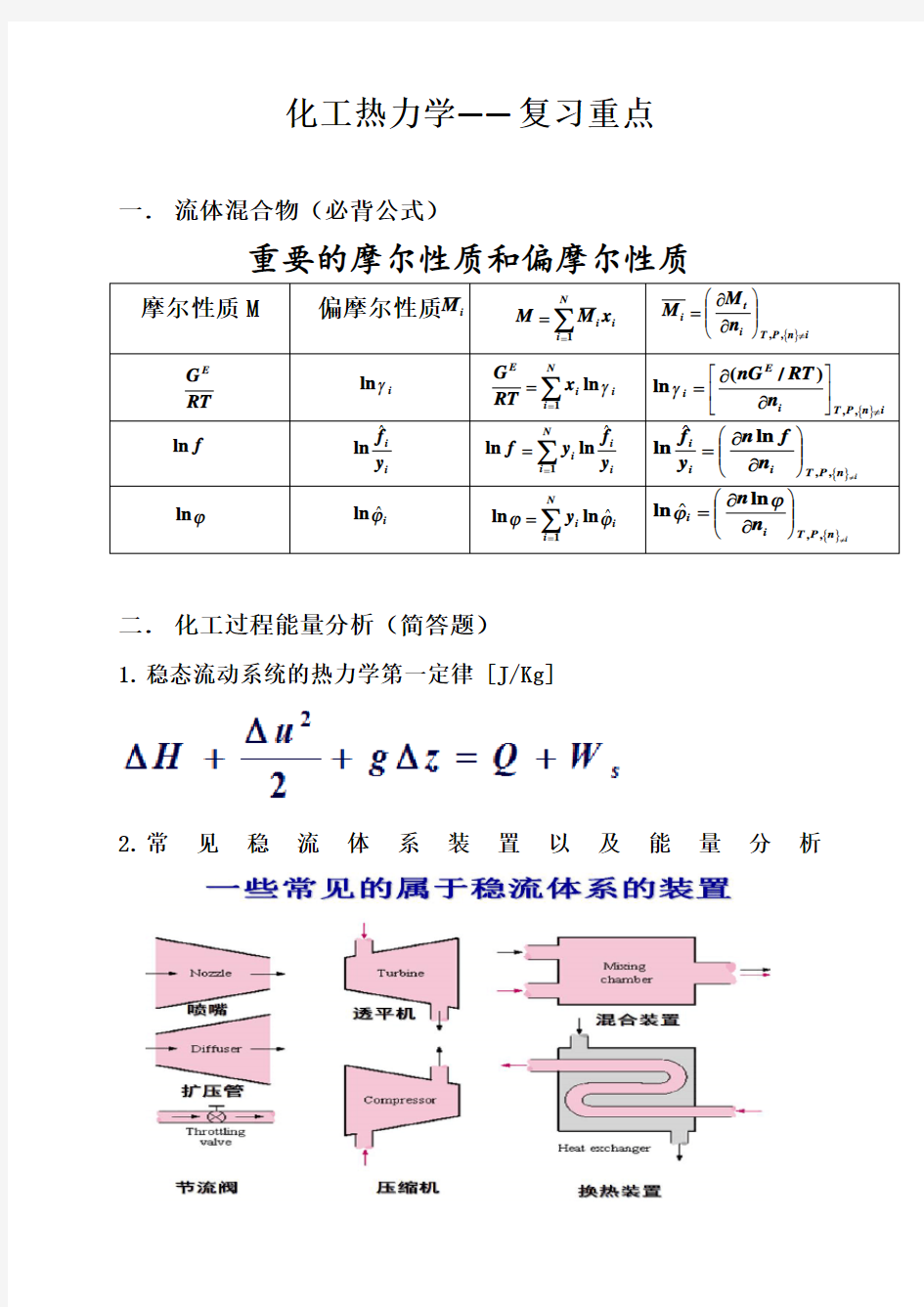 化工热力学复习重点