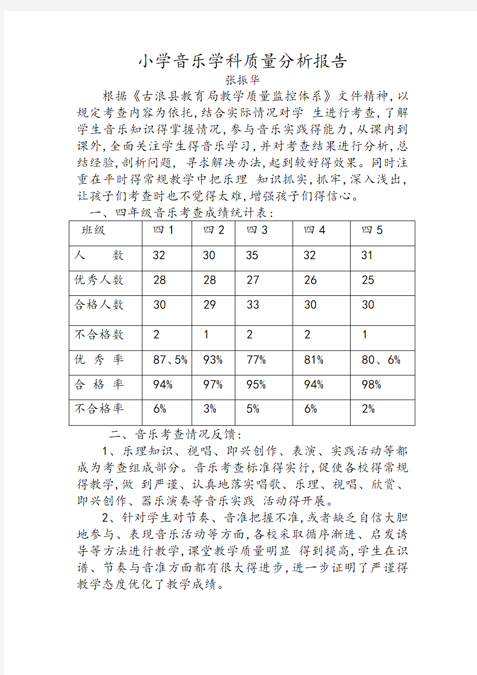 小学音乐质量分析报告