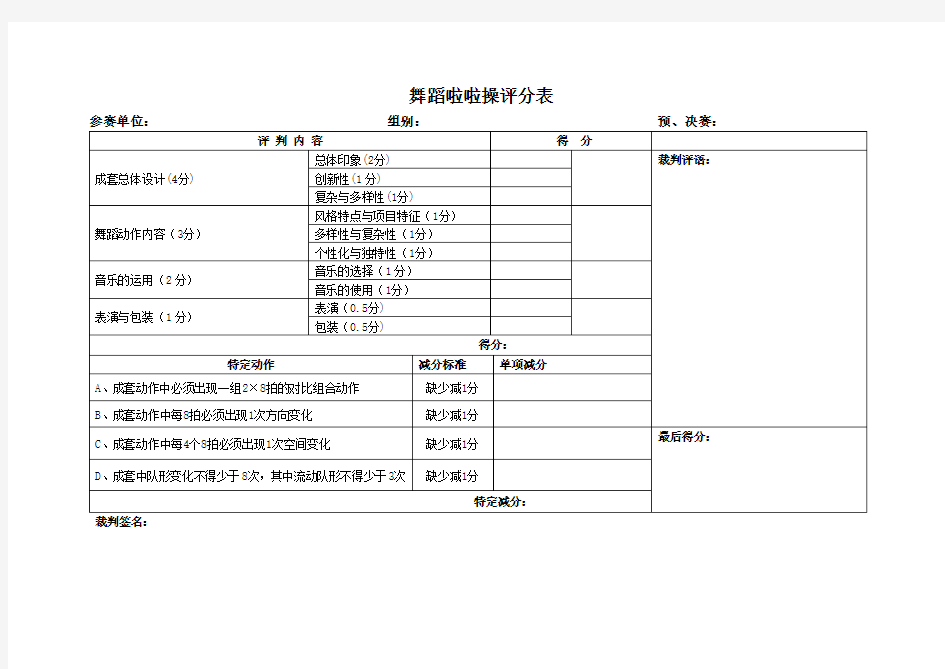 啦啦操评分表