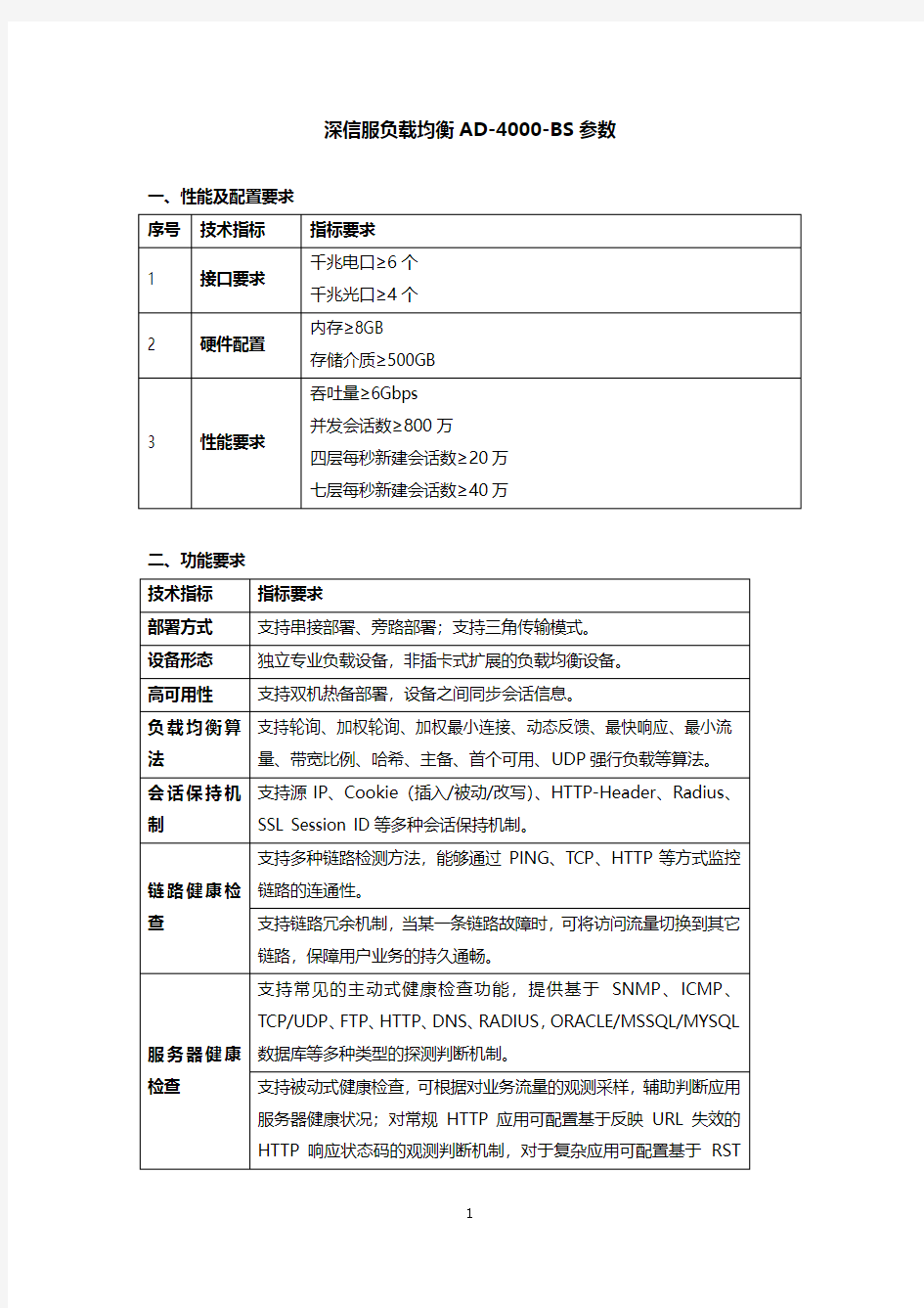 深信服负载均衡AD-4000-BS参数