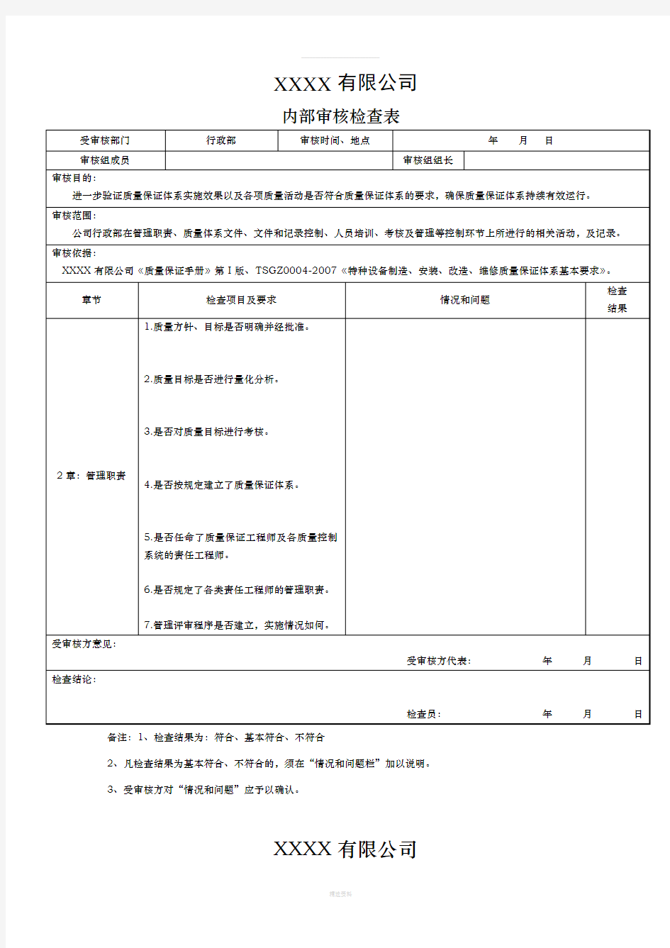 2018年内部审核实施