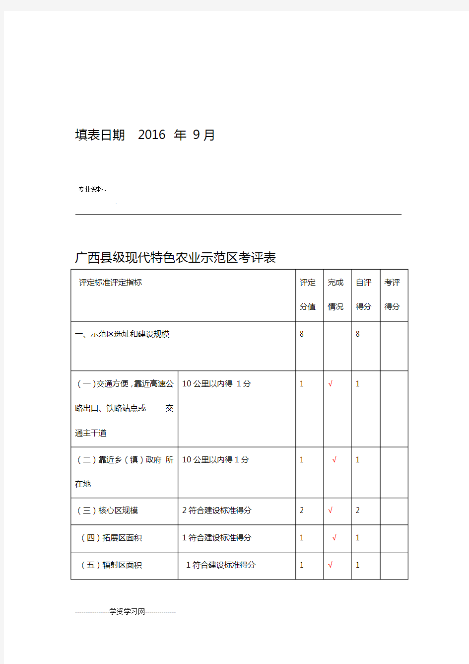 广西县级现代特色农业示范区申报书