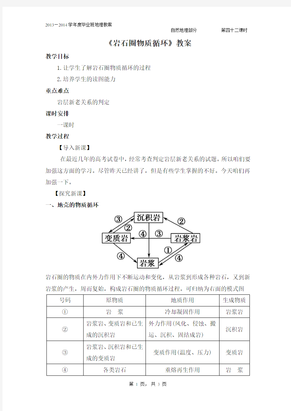 《岩石圈物质循环》教案