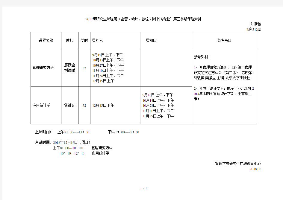 2017级研究生课程班(企管、会计、技经、图书馆专业)第三