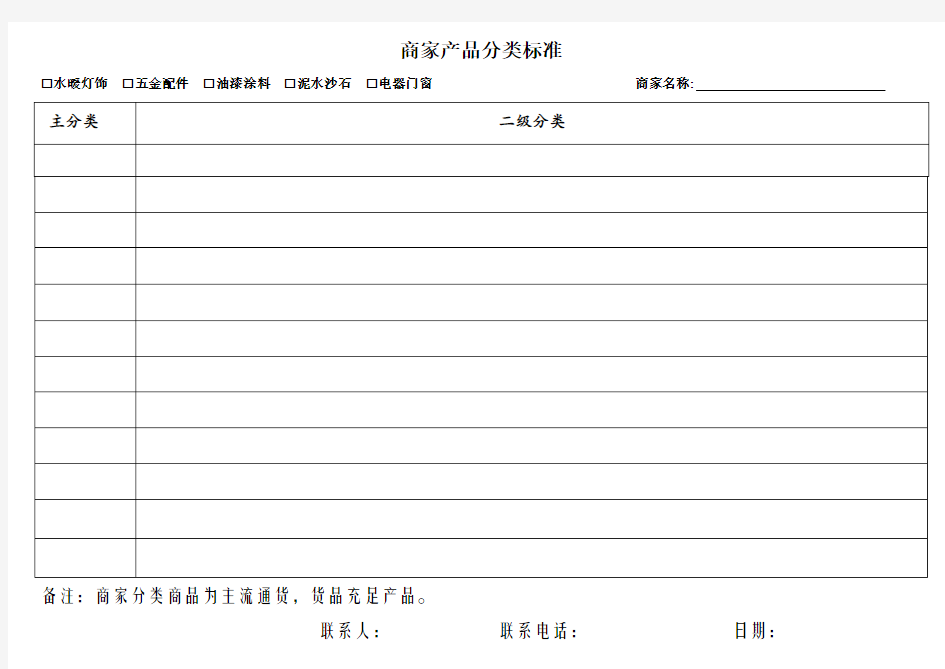 商家产品分类标准表