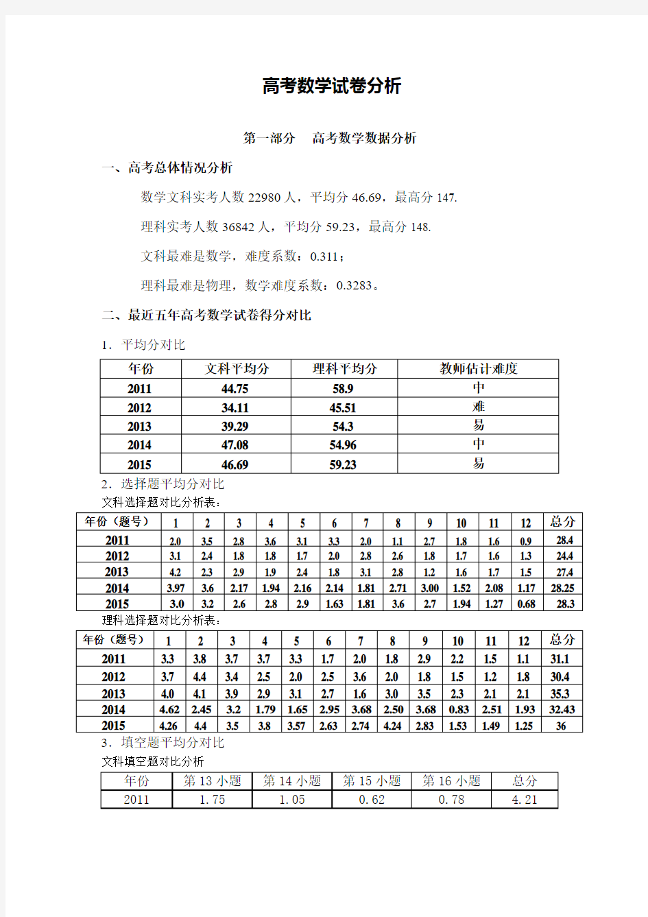 高考数学试卷分析