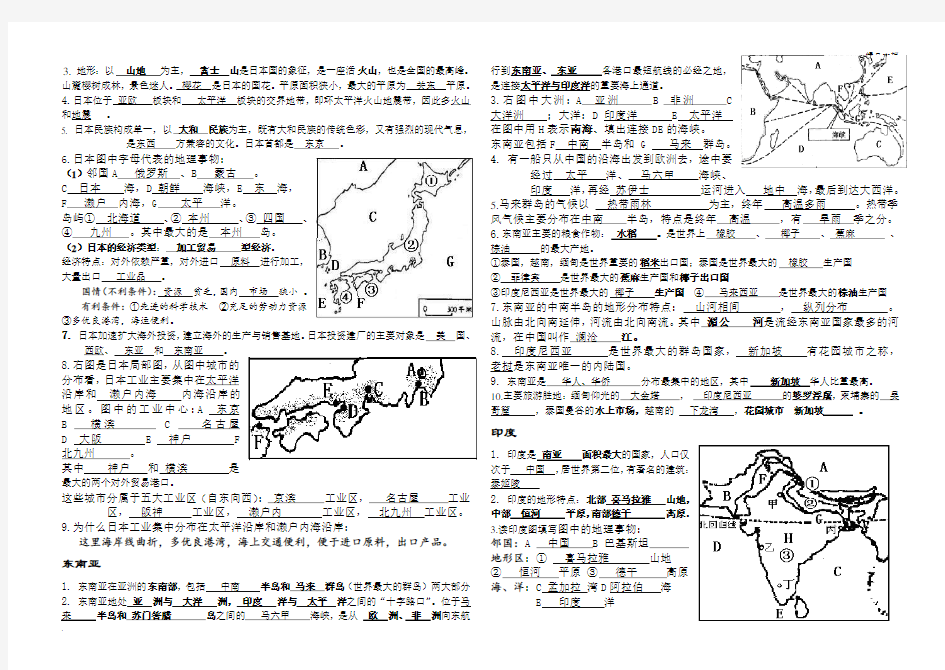 人教版七年级下册地理知识点汇总