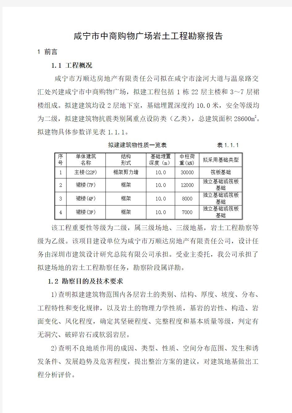 咸宁市中商购物广场勘察报告