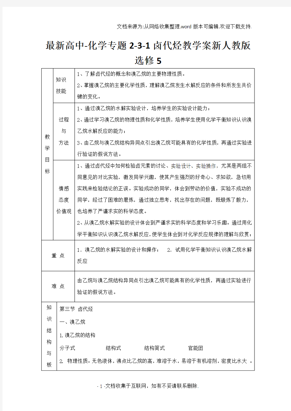 最新高中-化学专题2-3-1卤代烃教学案新人教版选修5