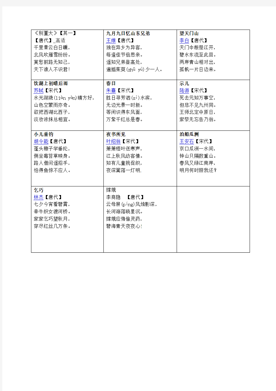 三年级 经典诵读古诗文