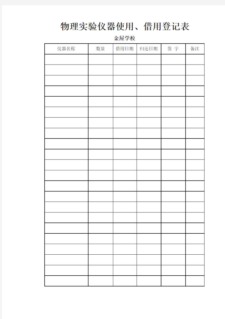 物理实验仪器使用、借用登记表